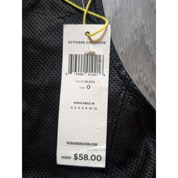 BCBGeneration Crop Tank Black Top Faux Leather Back Zip Size 0 NWT Fast Shipping - Picture 2 of 16